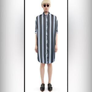 Acne studios blue striped button up shirt dress lash viscose size 6